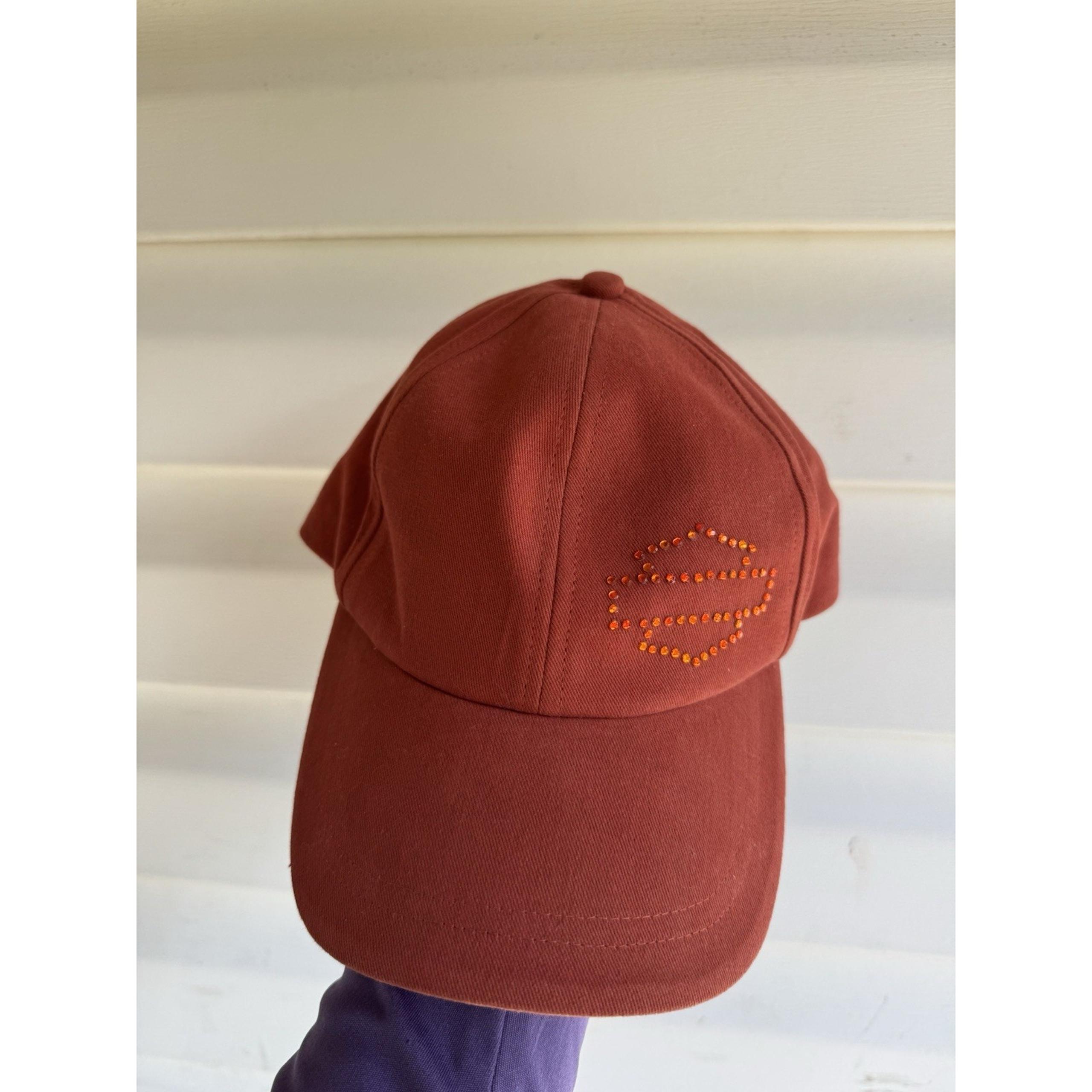 Harley Davidson Hat Womens Orange Strap Back Bling Bedazzled Embroidered Logo