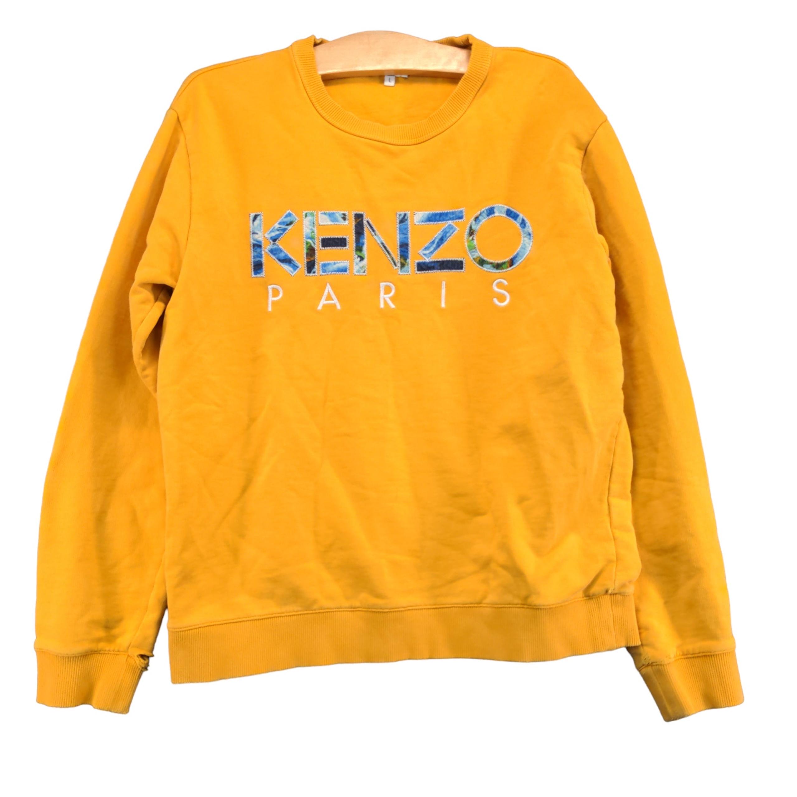 Kenzo Men's Sweatshirt Yellow Large Crew Neck Long Sleeve Pullover Cotton
