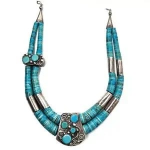 Vtg Navajo Sterling Silver Turquoise Heishi Disc Reversible Choker Necklace