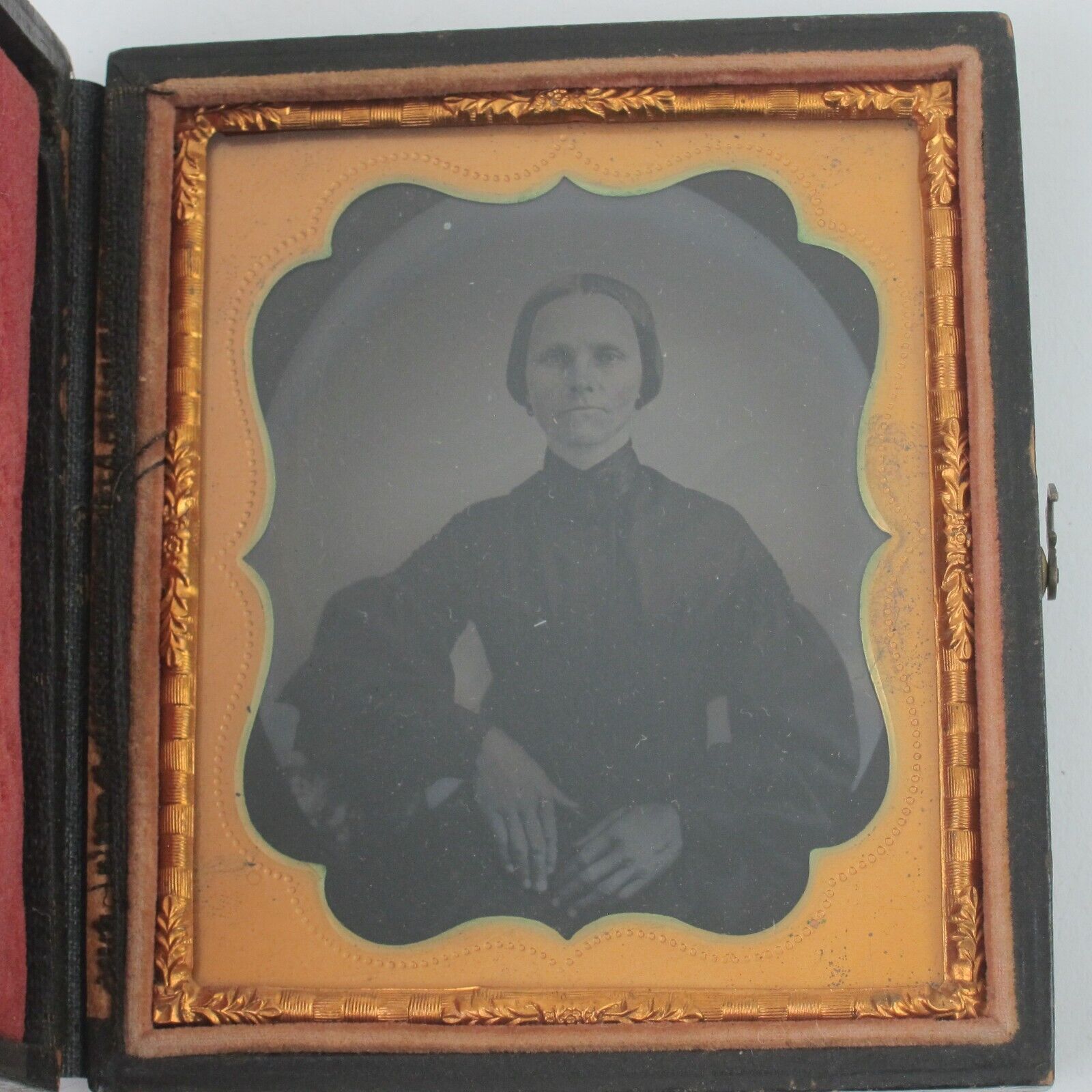 Tintype Photo Woman Civil War Era Dress in Case Neff's Melainotype Plate Antique