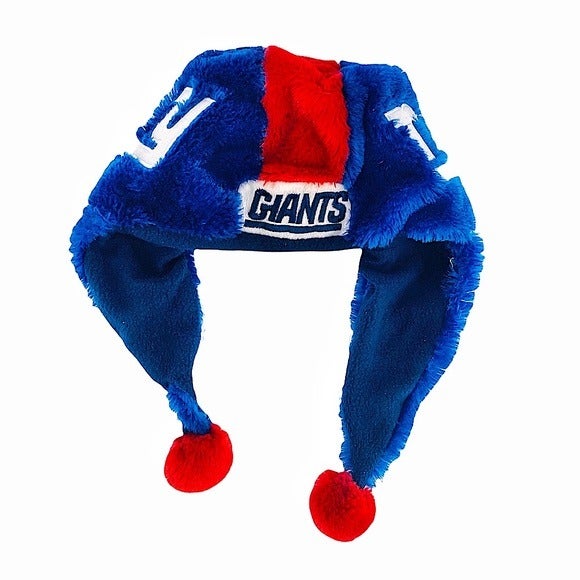 New York Giants Blue and Red Furry Football Snow Cap