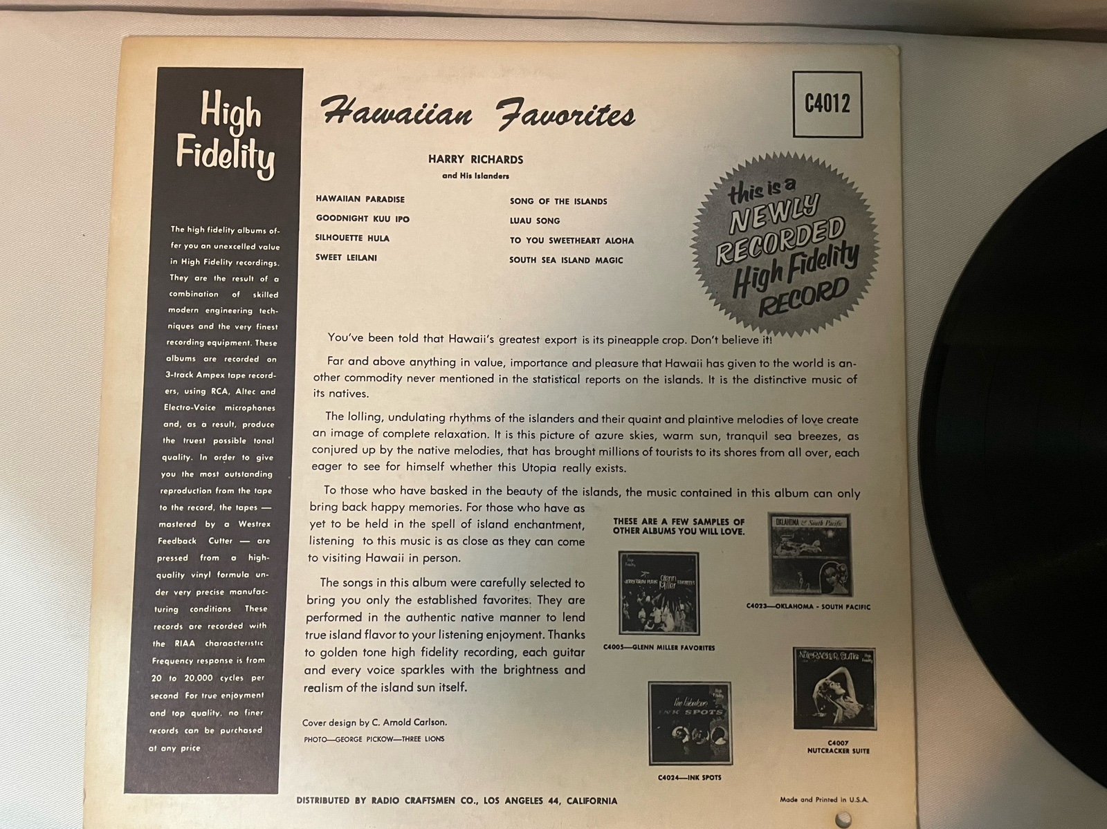 Harry Richards & His Islanders Hawaiian Favorites Vinyl LP Record - detail