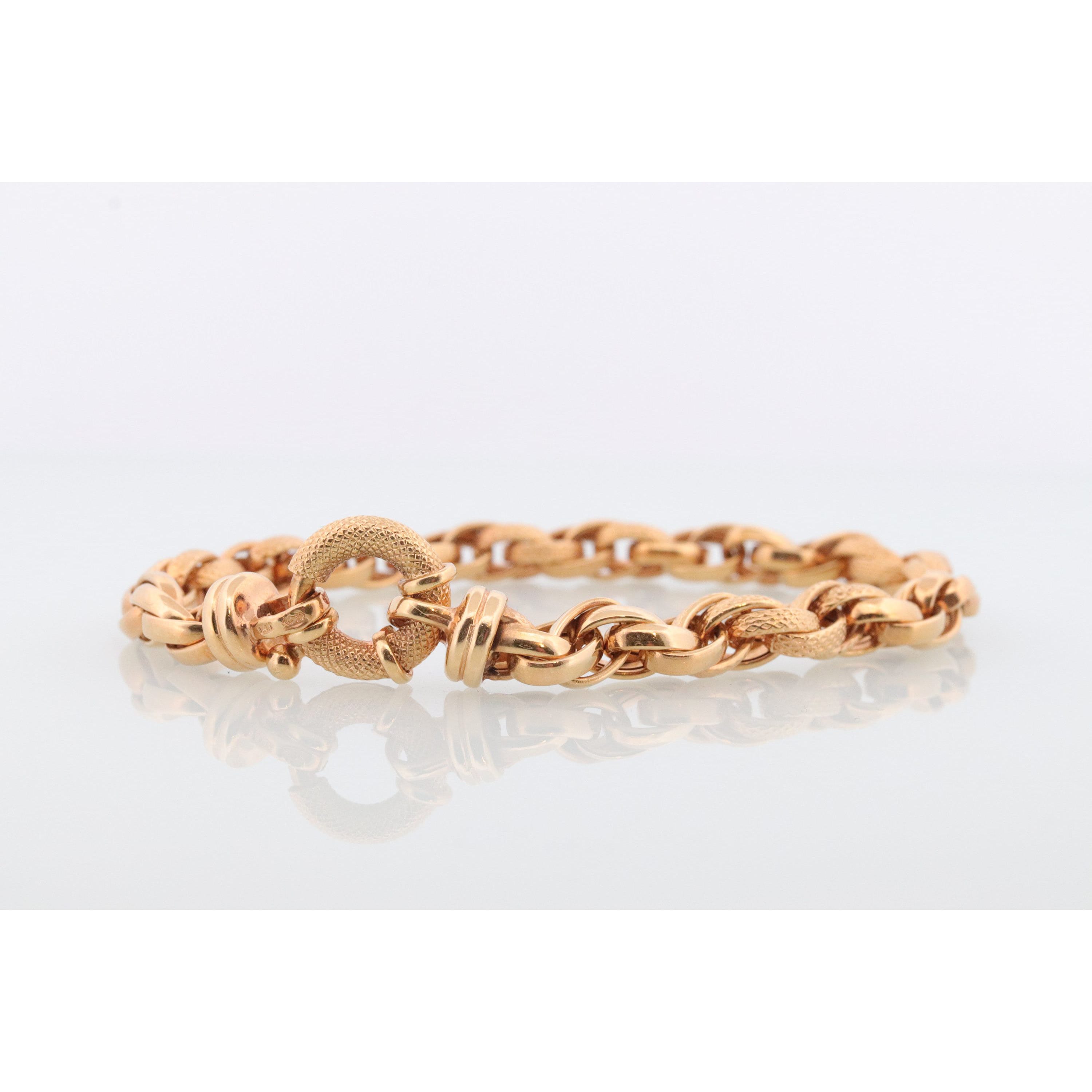 14k Weave Bracelet. Yellow gold Textured Rolo Weave Rope Link Chain Bracelet. H