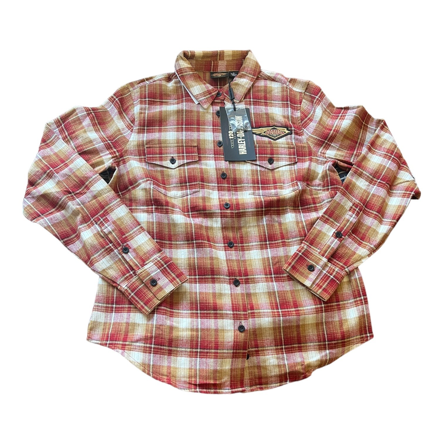 Harley-Davidson Flannel Shirt 120th Anniversary Woven Plaid Long Sleeve Sz Small