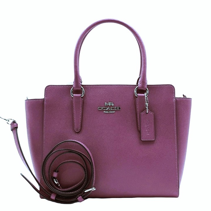 Like New Coach F30555 Leah Satchel Purse Bag Plum Color