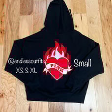 VS PINK BLACK VDAY FLAMING HEART FULL ZIP SIZE SMALL