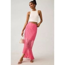Brand New Anthropologie Sheer Lace Mermaid Pink Skirt Size 16