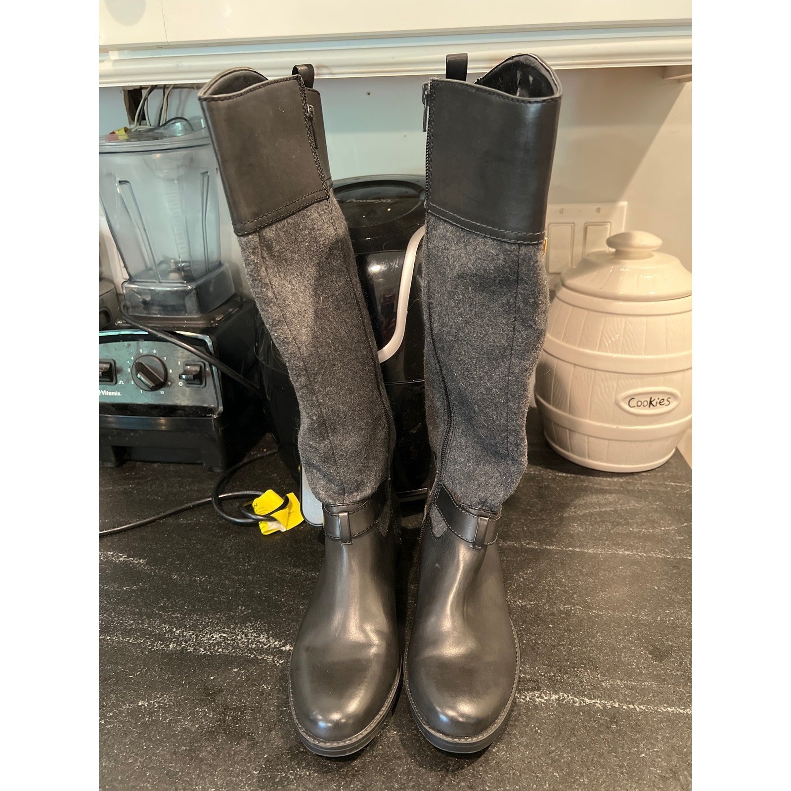 NWOT Tommy Hilfiger Women’s Wool Leather Tall Riding Boots Size 6 Black Gray