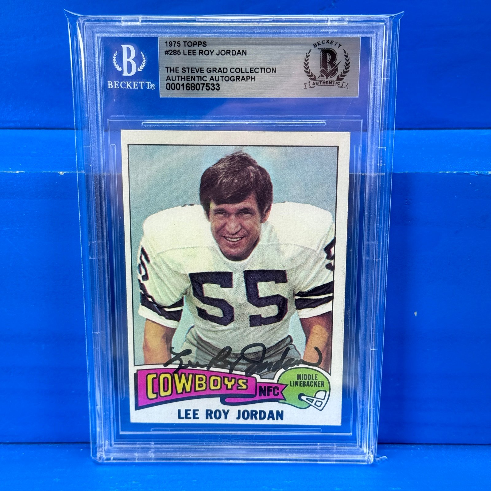 LEE ROY JORDAN Autograph Vintage 1975 Topps Steve Grad Collection Beckett BAS