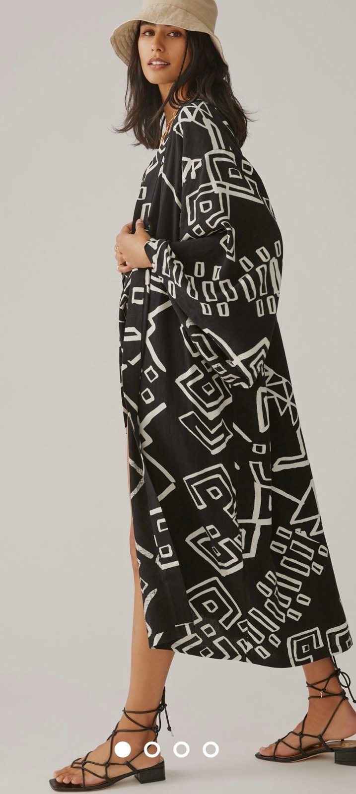 NWT Anthropologie Long Sleeve Graphic Duster One Size Linen Blend