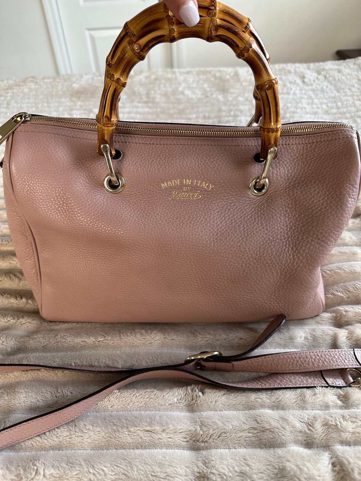 Gucci speedy bamboo handles pink taupe color