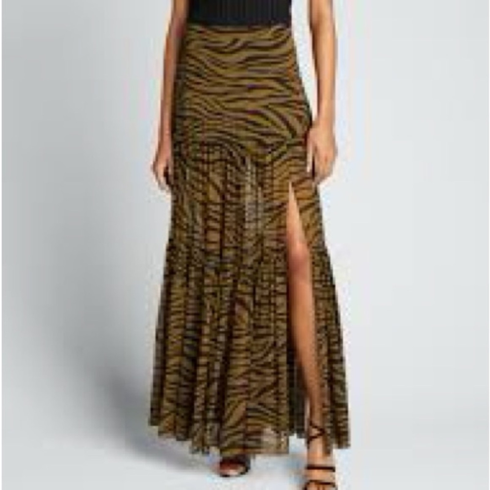 Veronica Beard Serence Tiered Silk High Slit Maxi Skirt in Olive - Size 0