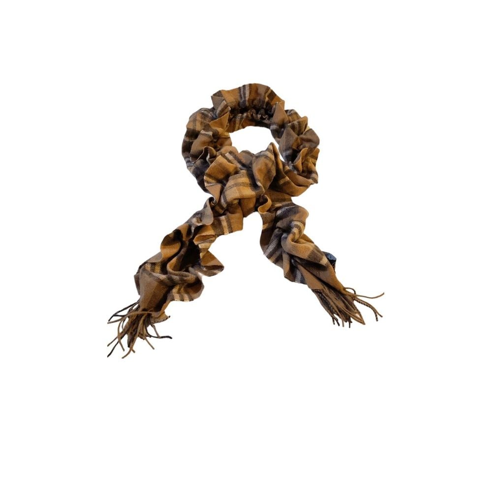 Claudia Nichole Cashmere Wool Blend Brown Plaid Ruffle Scarf O/s Preppy Outdoor