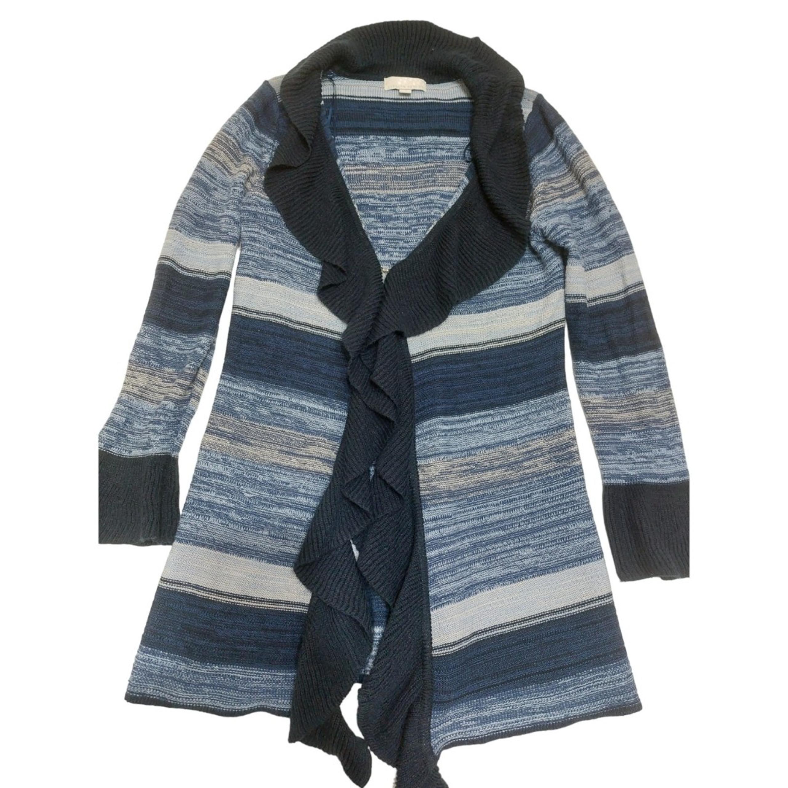 Carolyn Taylor navy striped ruffle cardigan flared sleeve size medium