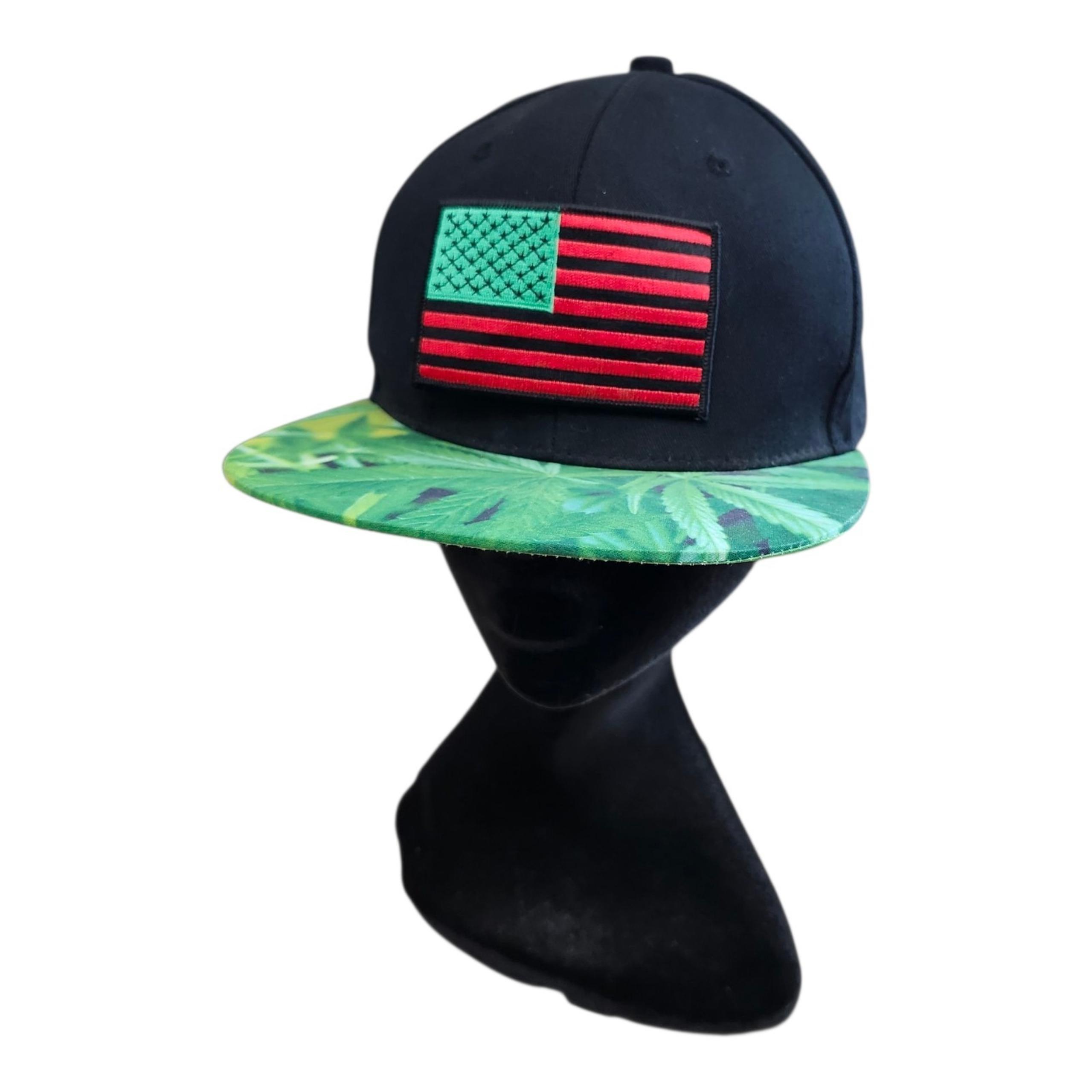 Black RBG Flag Snapback Hat Green Leaf Brim Strapback Cap Urban Streetwear