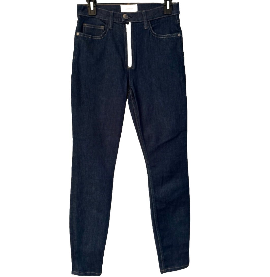 Current Elliott Dark Wash Blue Women’s Jeans White Zipper Front Size 27