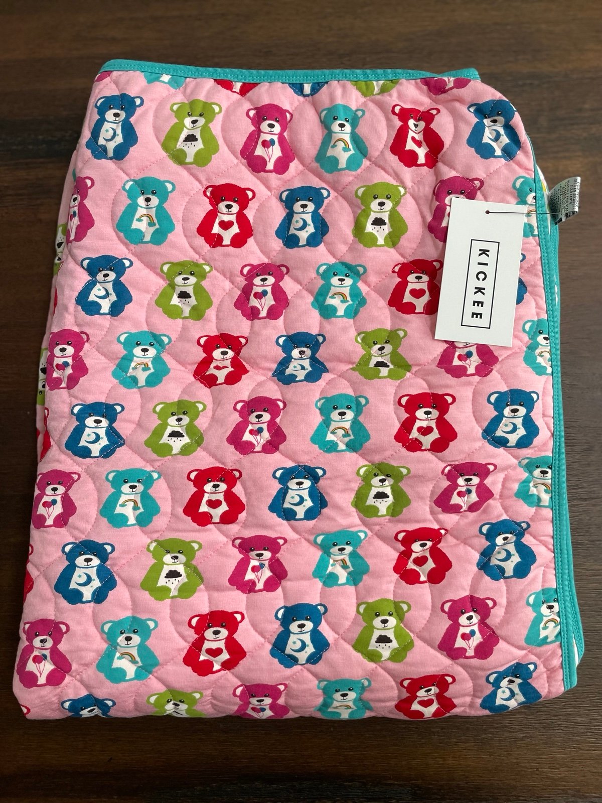 Kickee Toddler Quilted Blanket NWT Lotus Happy Teddy Rainbow Hearts