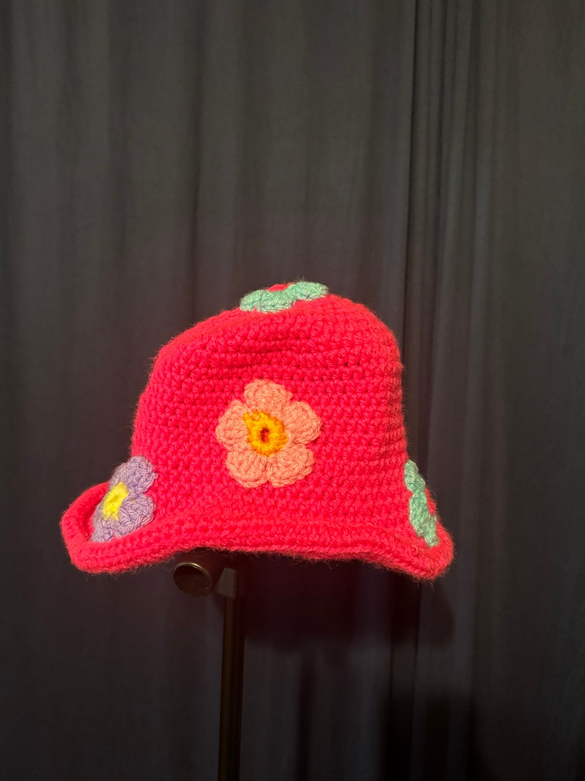 Neon pink crochet flower hat