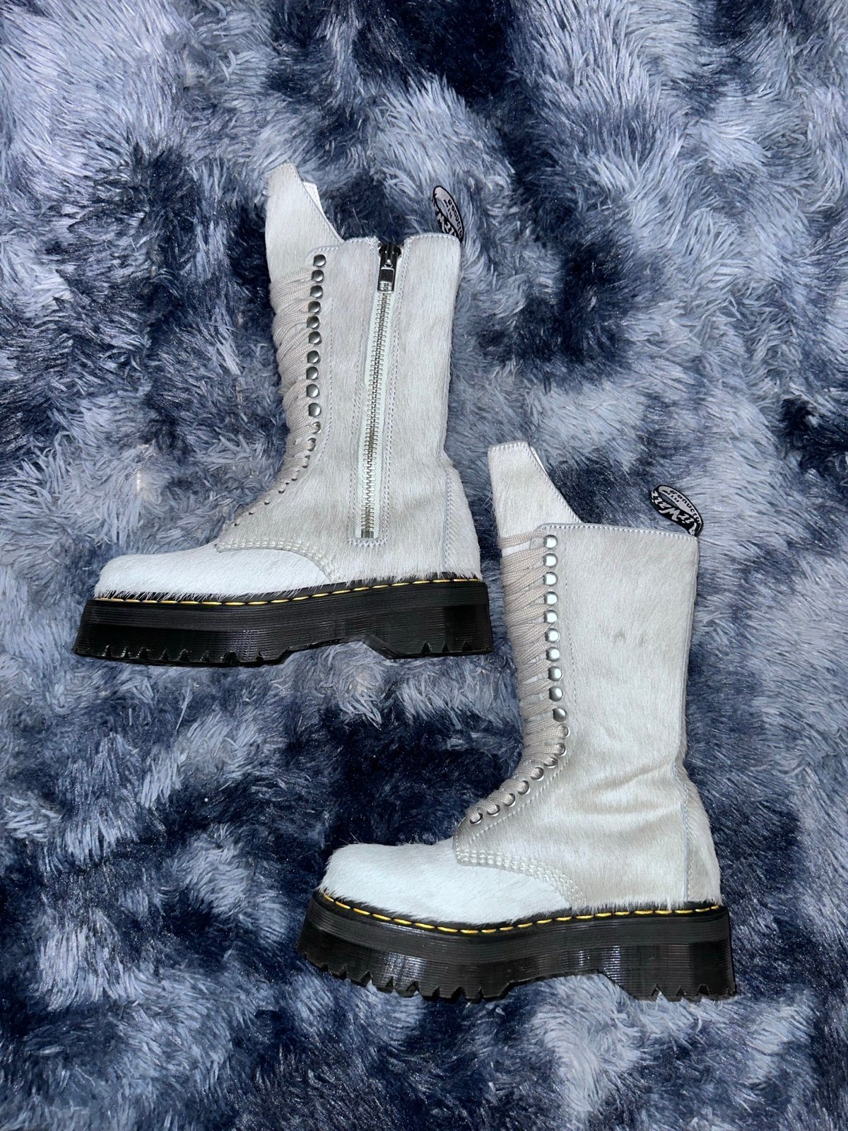 Dr. Martens x Rick Owens 1918 Strobe Calf Length Pearl Fur Leather Boots W 7 M 8