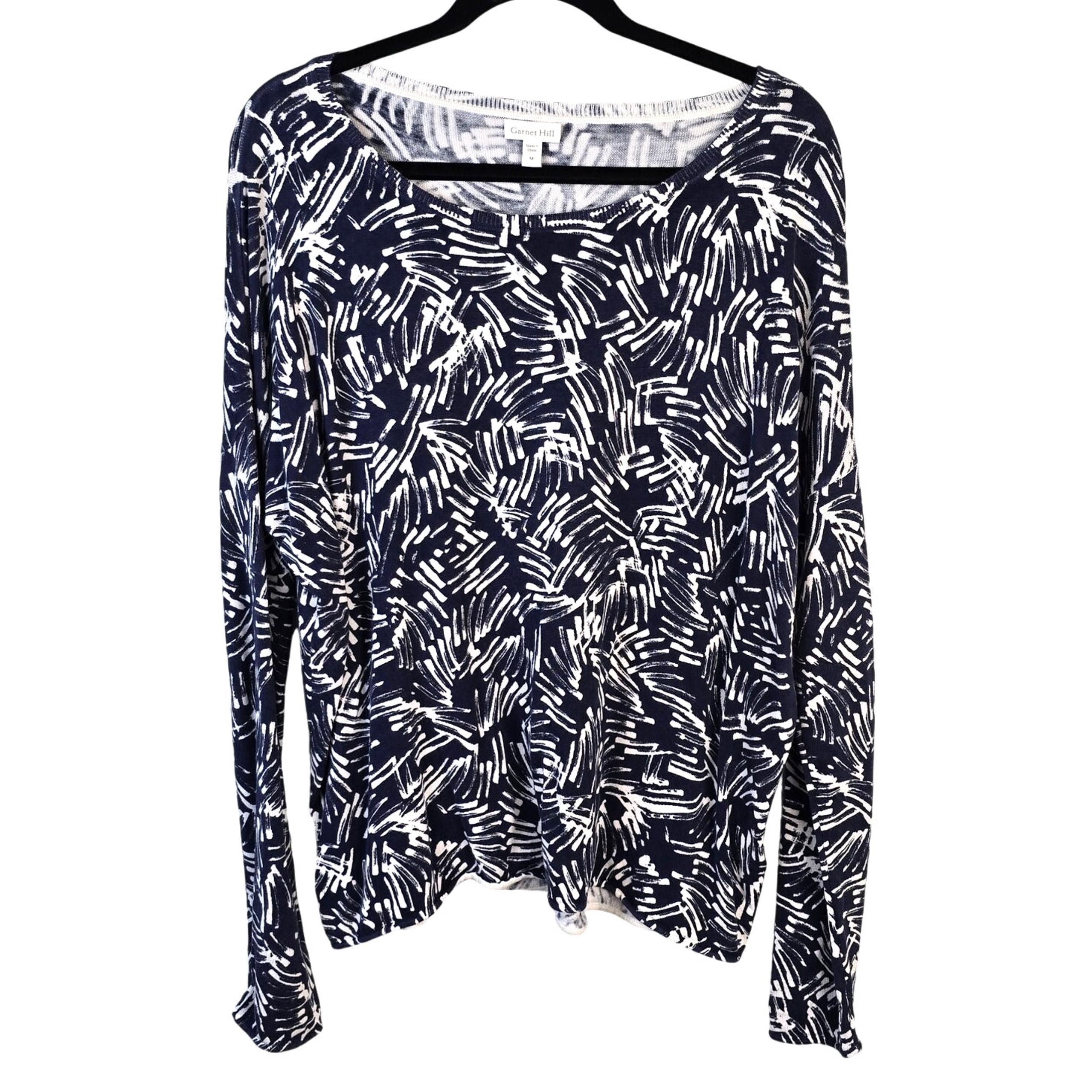 Garnet Hill Sweater Women's M Navy White Silk Blend Abstract Print Casual Career