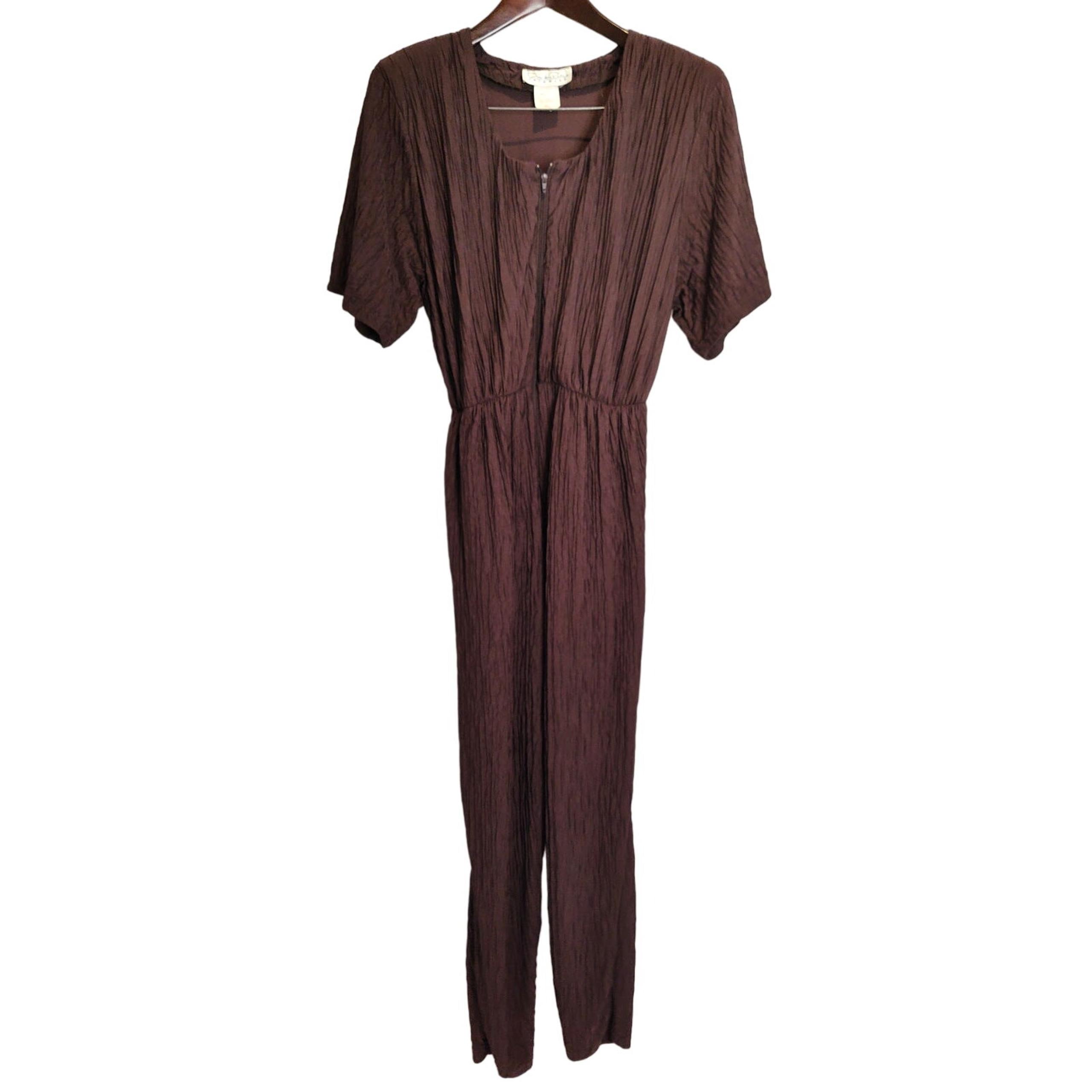 Vintage Oscar De La Renta Swimwear Cover Up Jumpsuit Brown Crepe Small