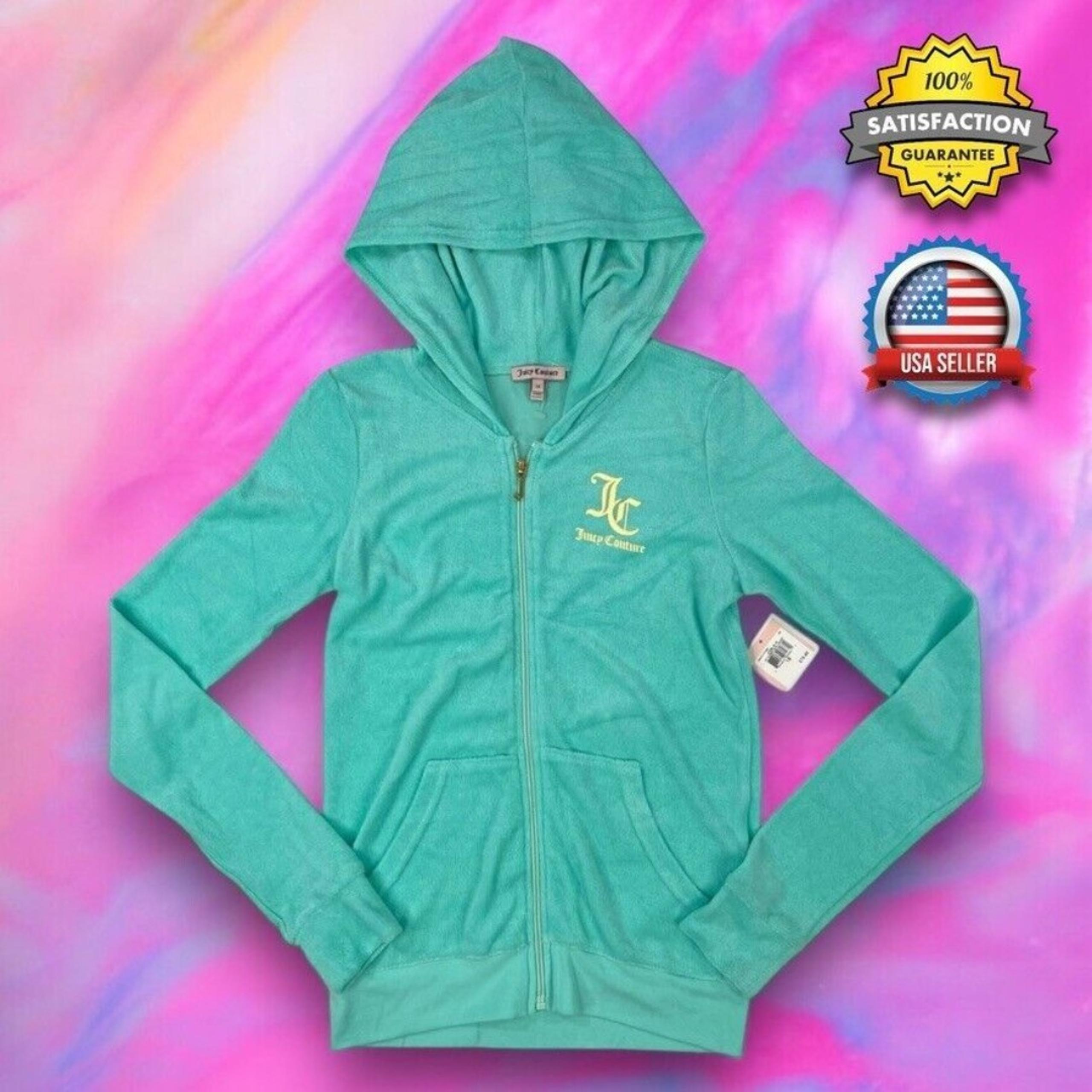 Juicy Couture Aqua Full Zip Hooded Jacket Girls Size 16 Terry Black Label NWT