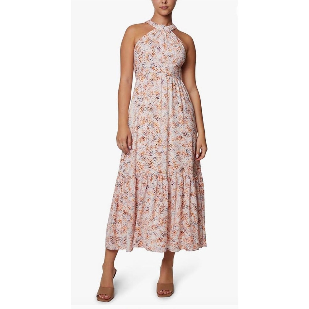 NWT Laundry by Shelli Segal Halter Neck Midi Dress White Multi Sz 12