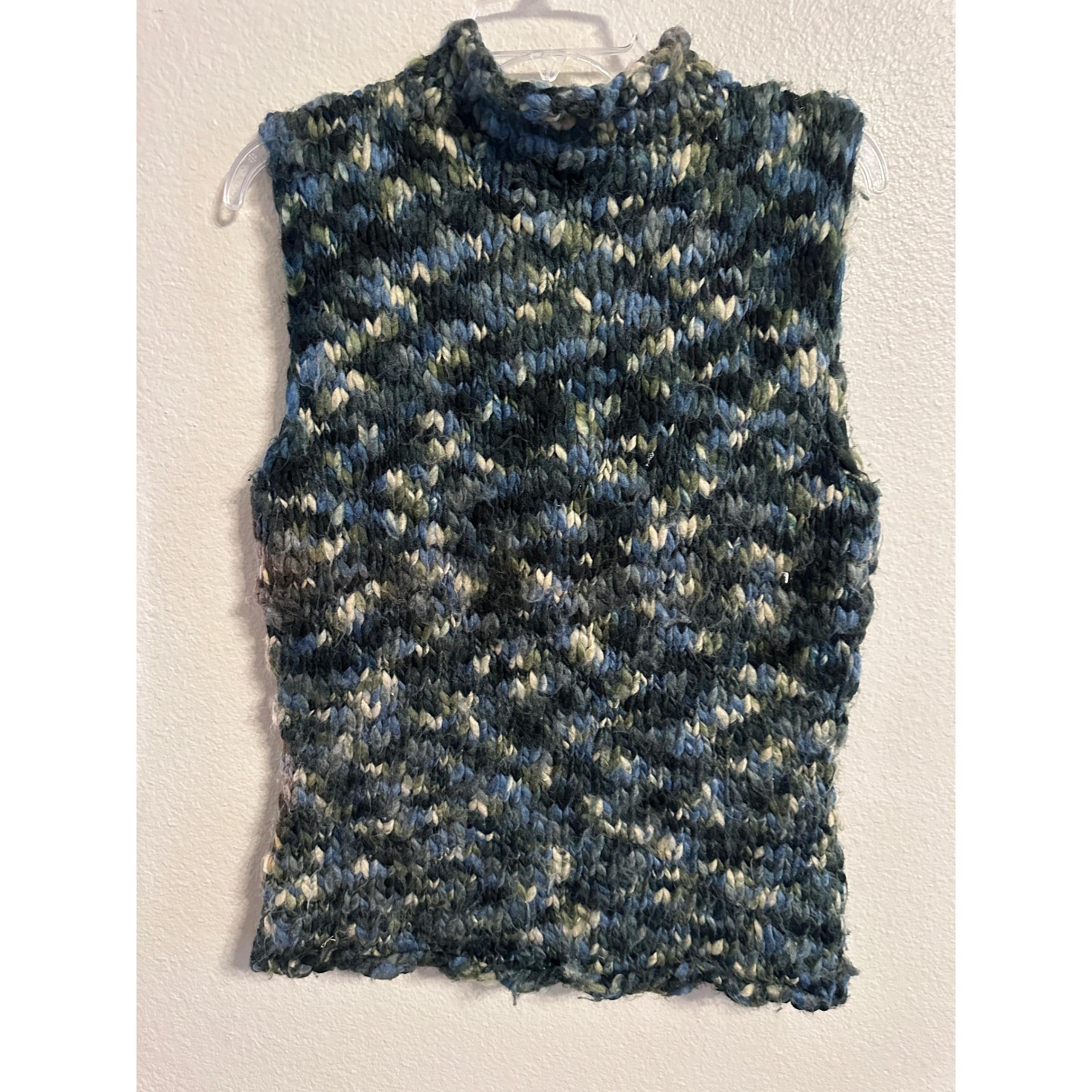 Harold's Knit Mock Neck Sleeveless Sweater Vest Blue Green XL