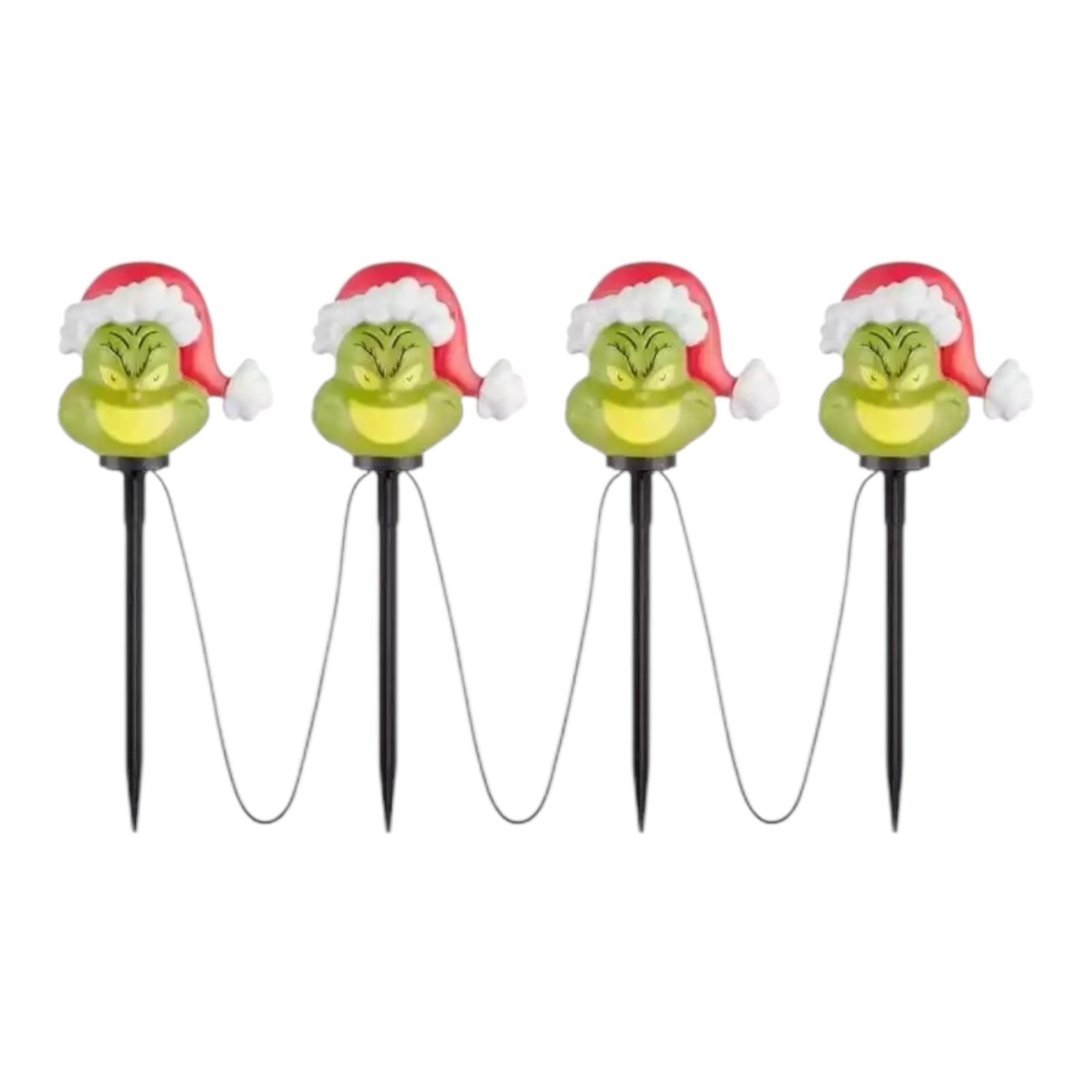 Christmas Grinch Battery-Operated Pathway Stakes (4 Count) With Santa Hat LED