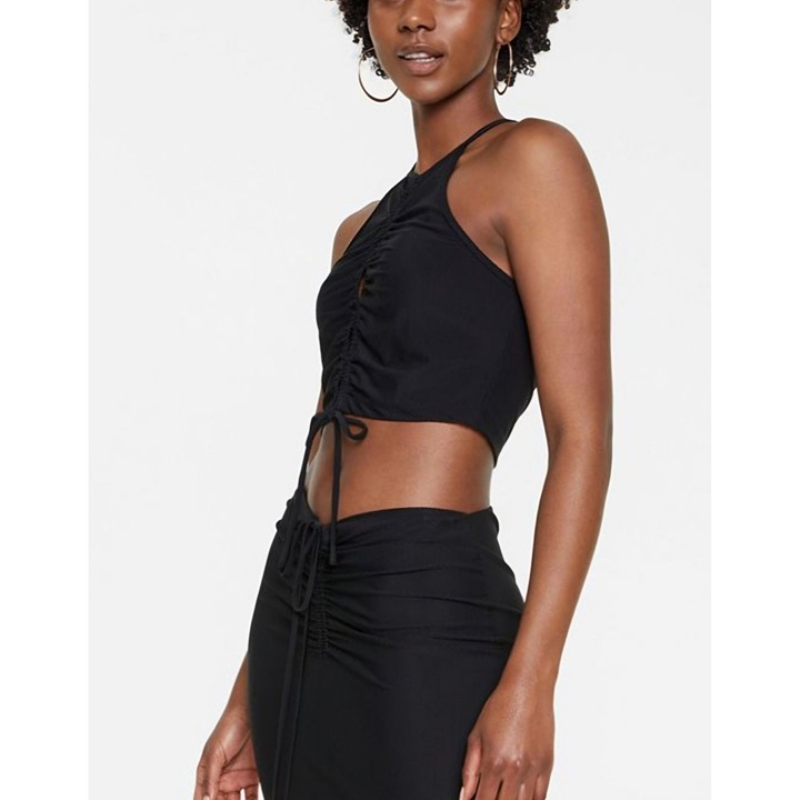 Leyden Ruched Keyhole Black Women's Halter Top