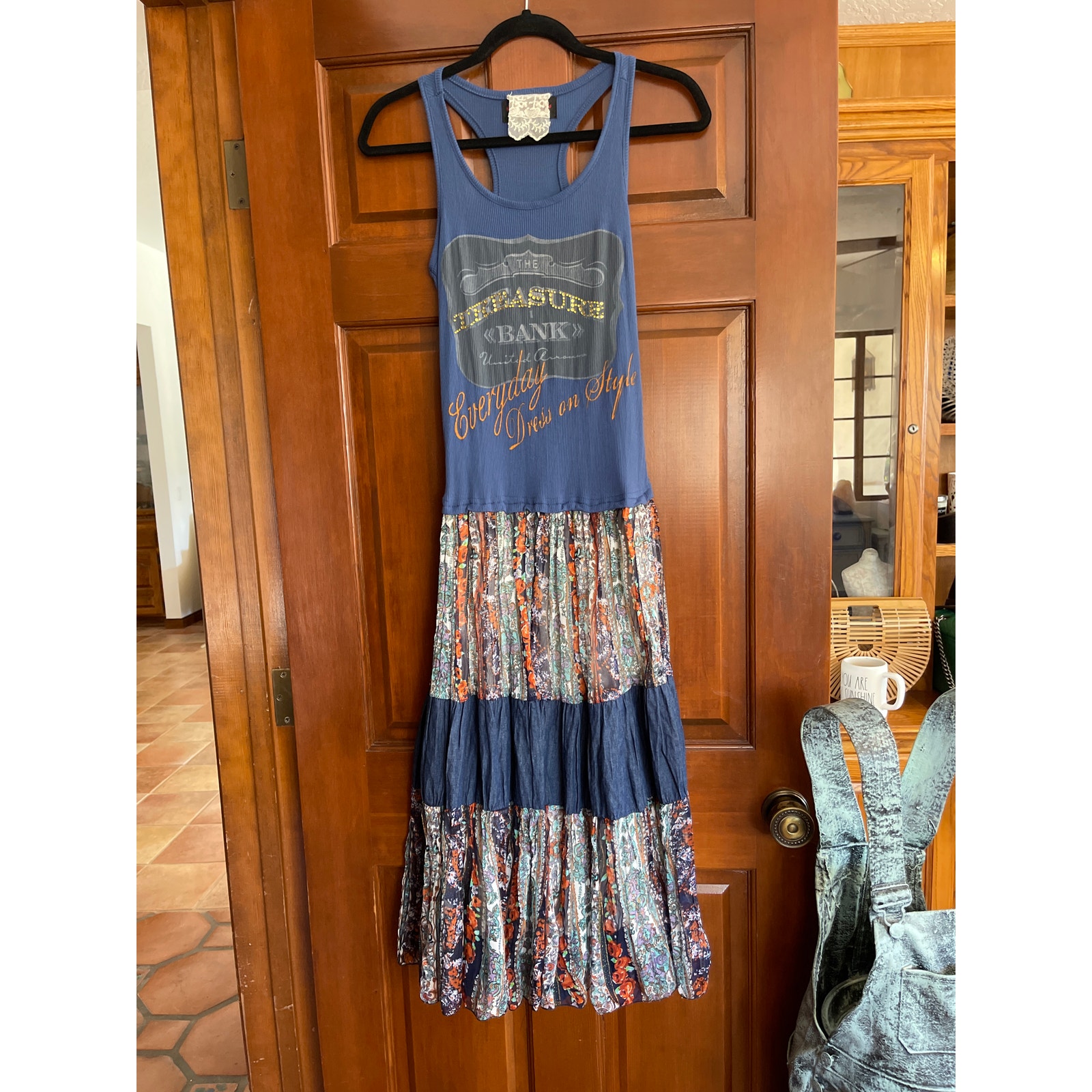 Handmade Boho mixed media festival indigo long midi dress