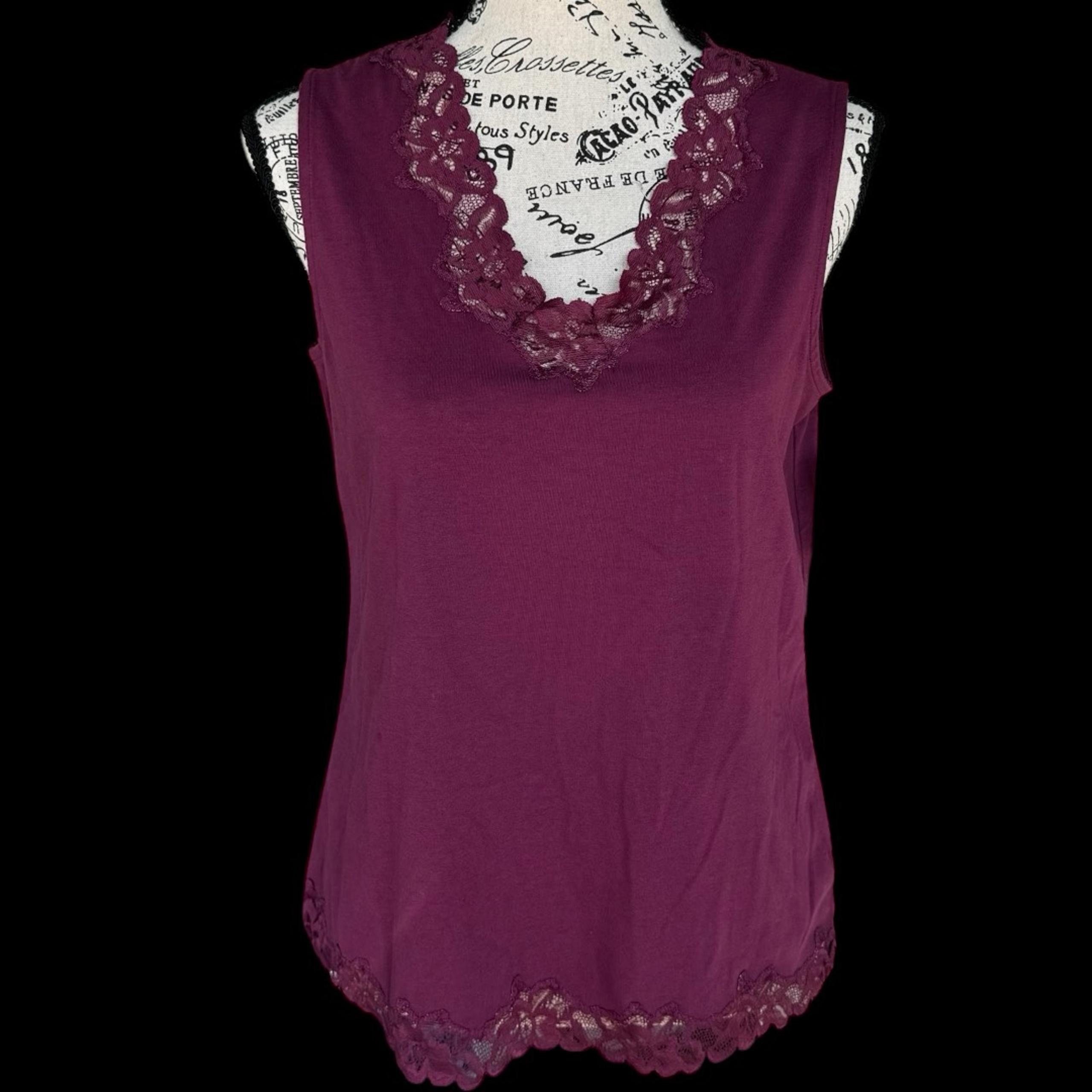 Women’s Burgundy Coldwater Creek Double Lace Tank Top Size Small NWT