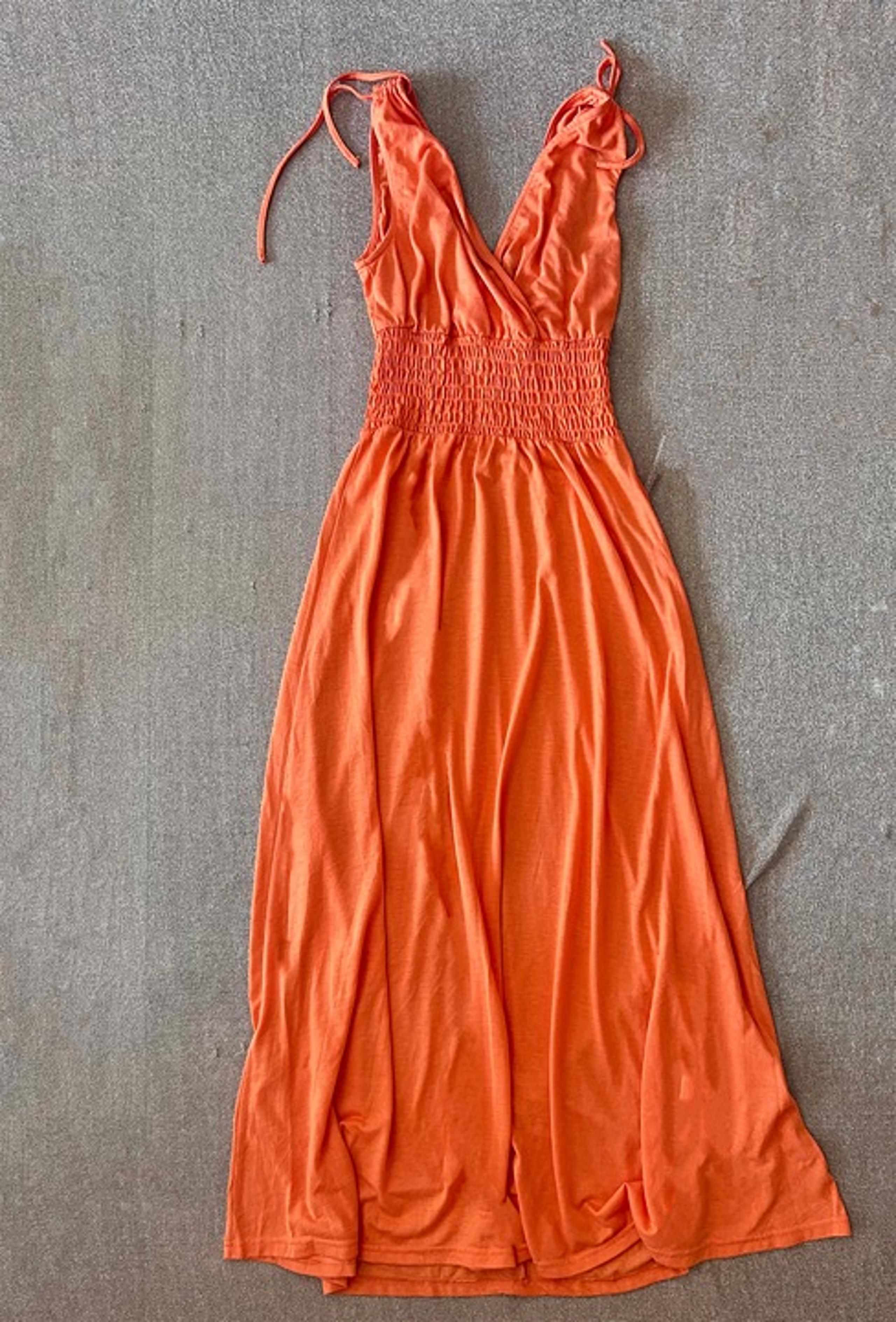 Orange Tank Top Maxi Dress Cinched Waist