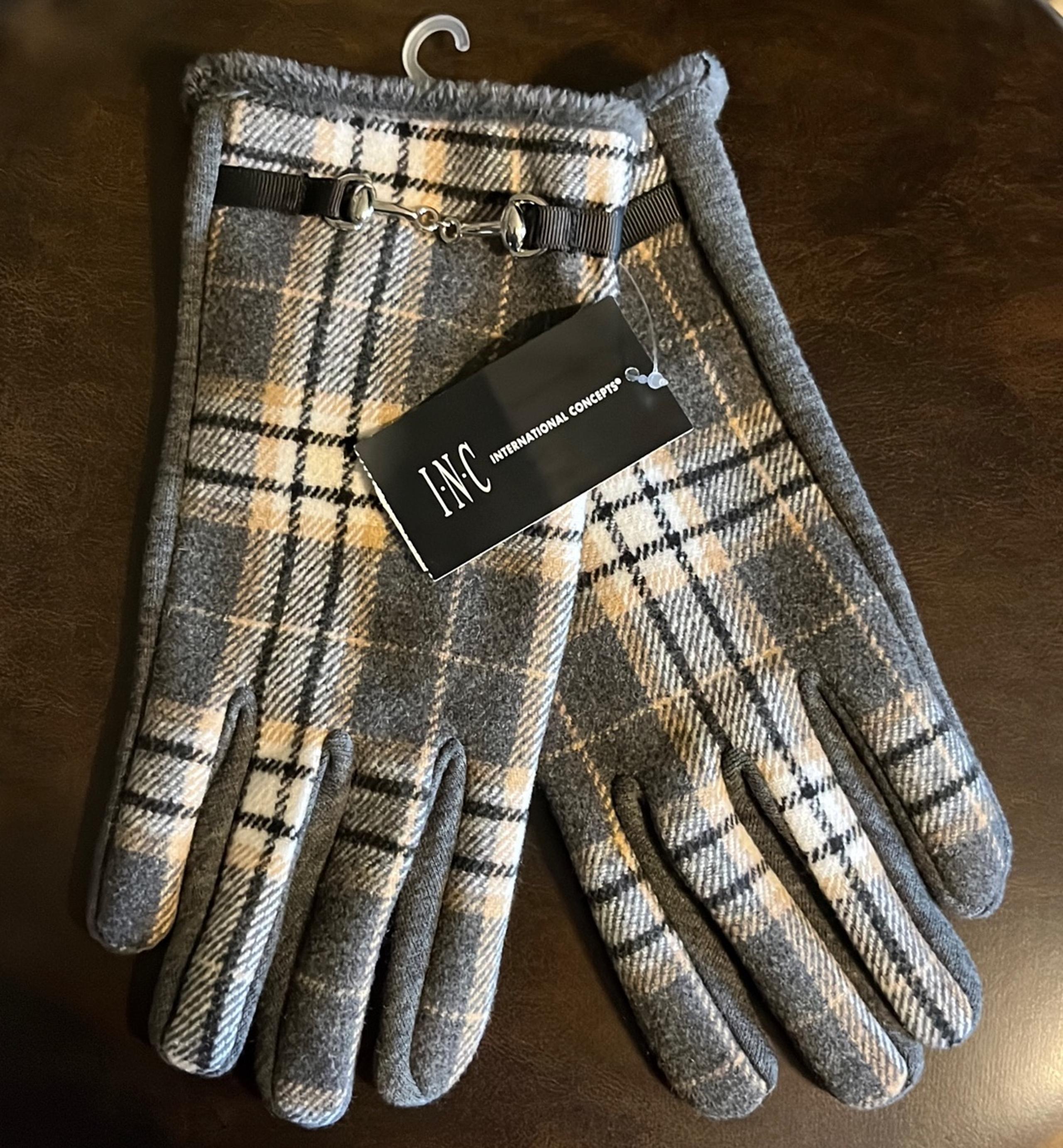INC International Concepts Horse-Bit-Buckle Plaid Gloves