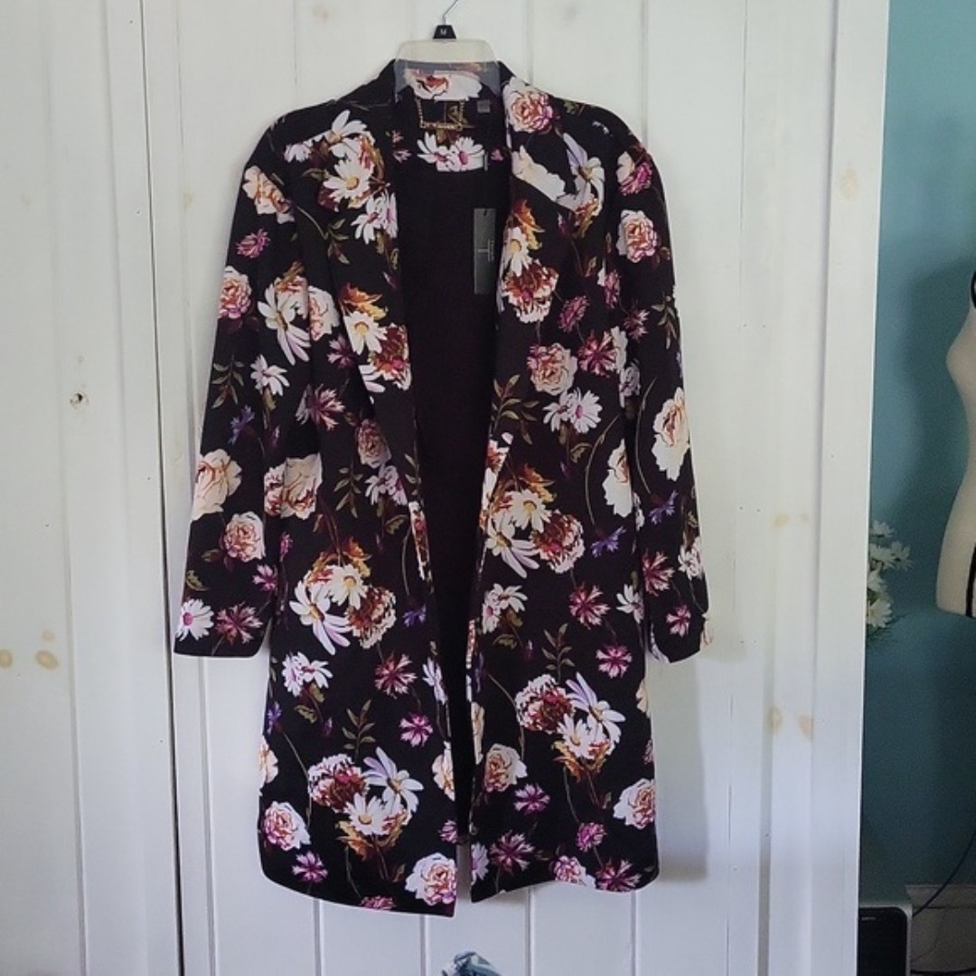 Tahari Scuba Longline Floral Jacket Size L