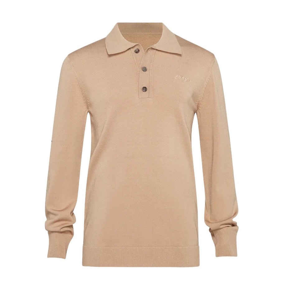 Ser.O.Ya Men's Long Sleeve Collared Tico Polo Shirt in Beige Size XL NWT