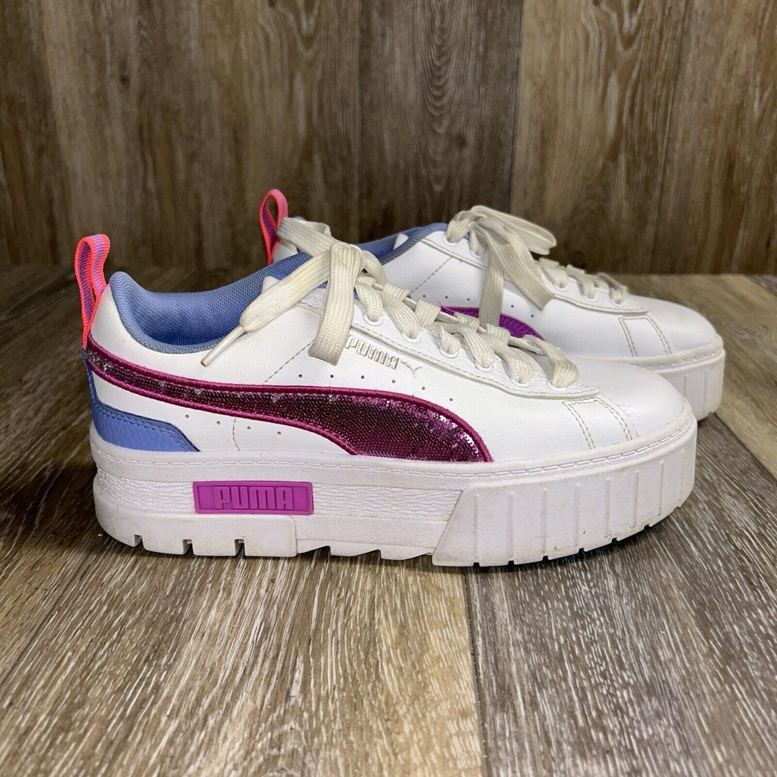 Puma Mayze Glitz Girls Youth US Size 5 Platform 385142-01 Shoes White Pink Blue