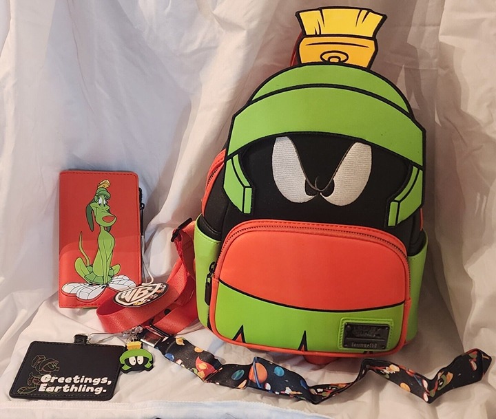 Loungefly Marvin Martian Lot Backpack Wallet Card Holder EUC