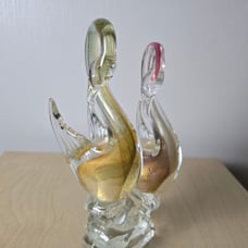 Elegant Glass Swan Figurines - Gold and Pink