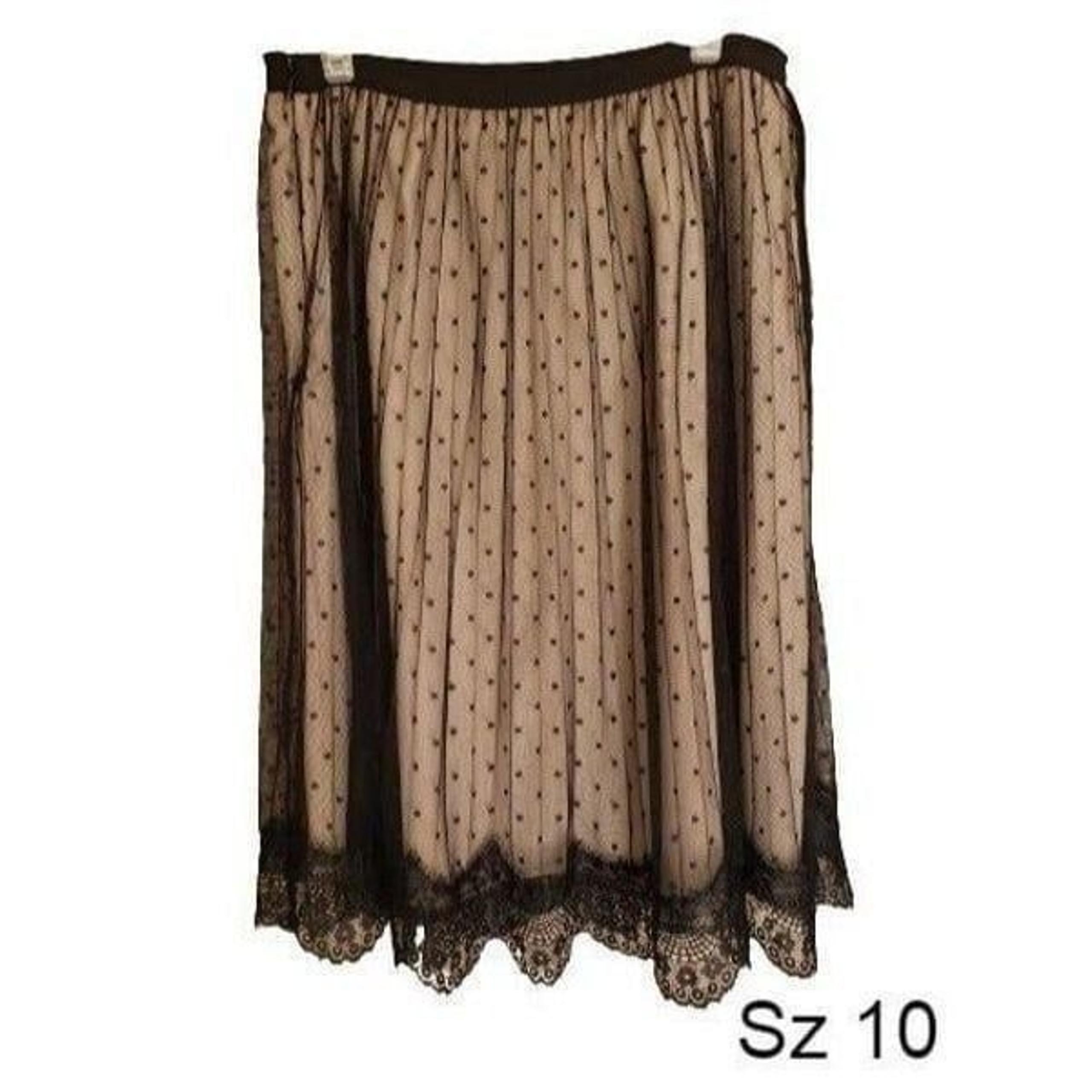 Women's Black A-Line Lace Skirt Wrinkle Free Lace Overlay Midi Skirt Size 10