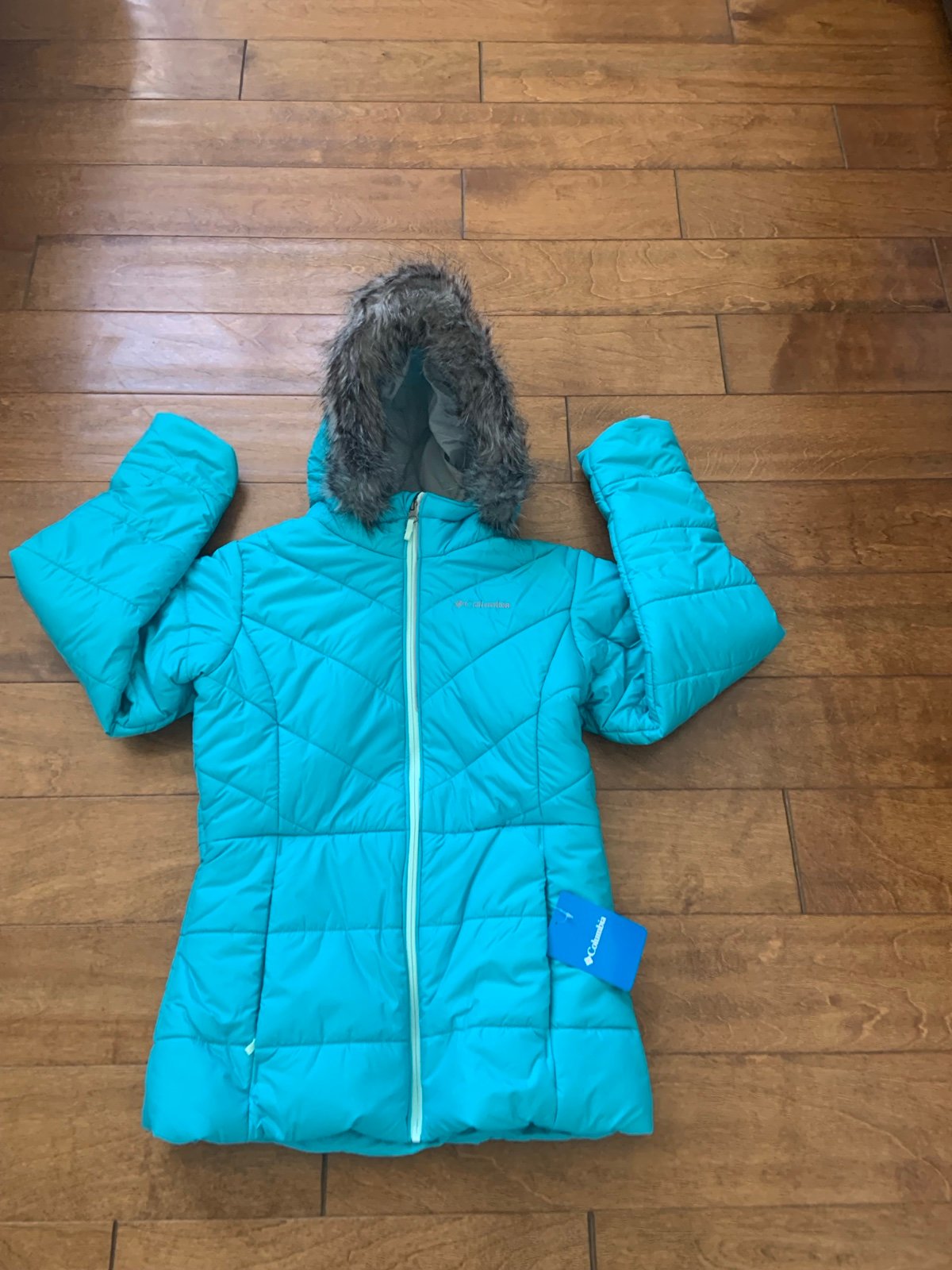 COLUMBIA Youth Girl size XL Turquoise Full Zip Puffer Jacket NEW