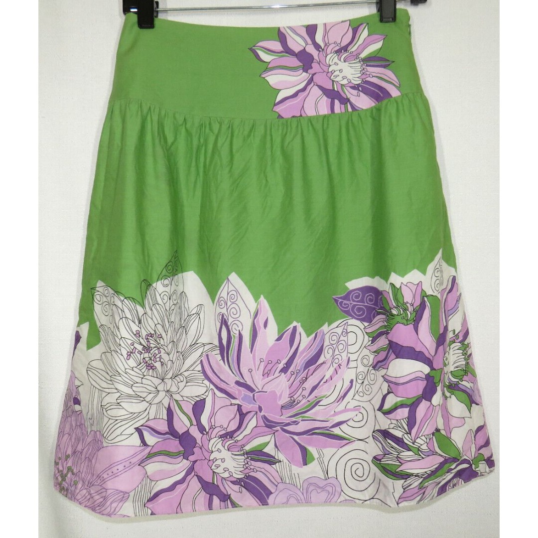 Ann Taylor Loft Women's Green Purple White Floral Cotton A-Line Skirt Size 0