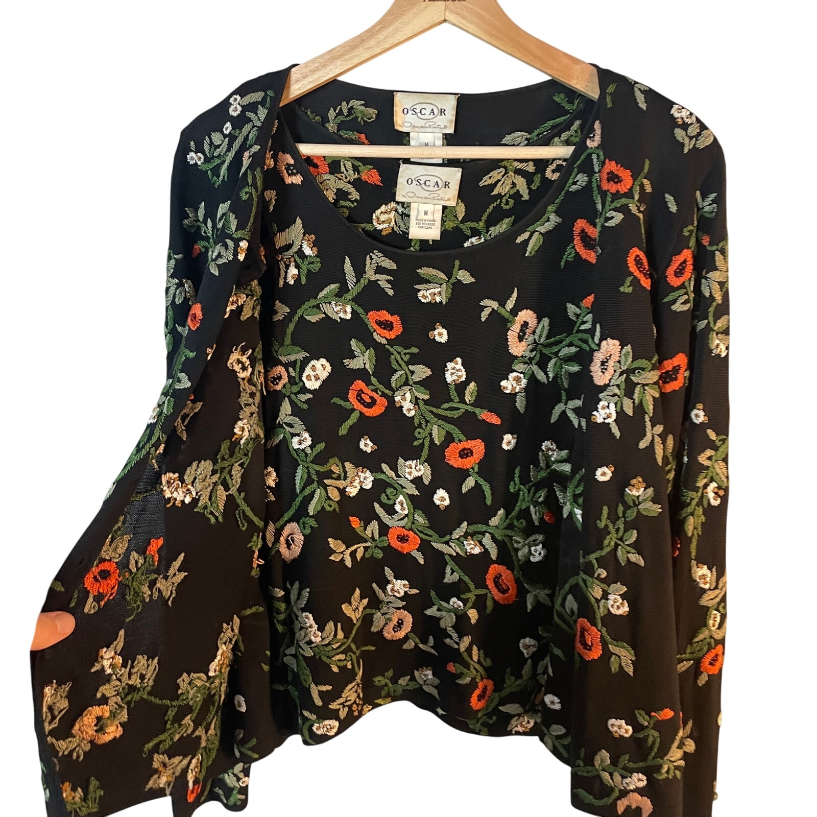 Oscar De La Renta Vintage 2-Piece 100% Silk Embroidered Floral Sweater Set SZ M