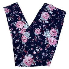 LuLaRoe Womens Leggings Size TC Navy Blue Pink Roses Floral Tall and Curvy NWT