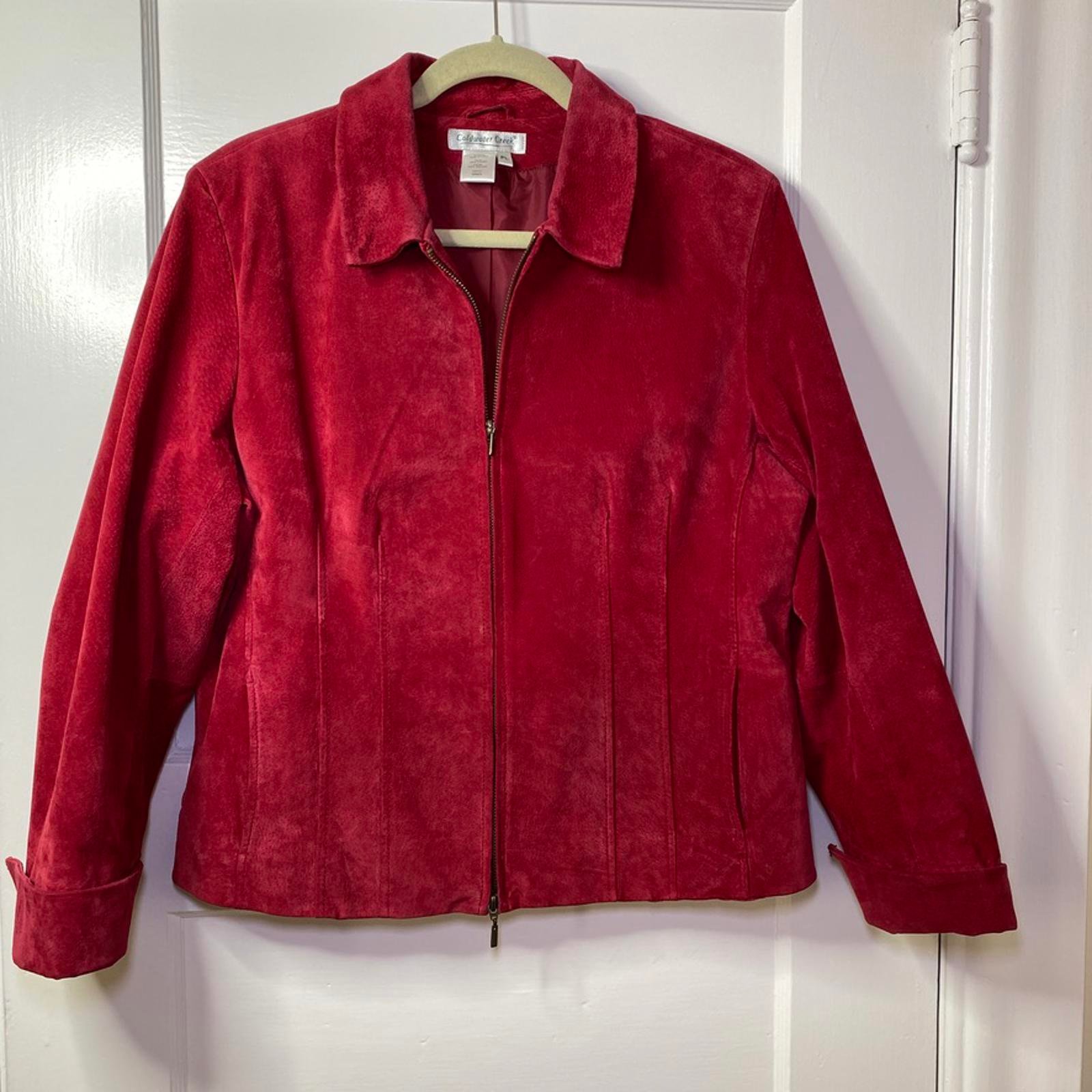 Coldwater Creek Red Suede Jacket Womens Petite L Cropped Tailored Chic Classic