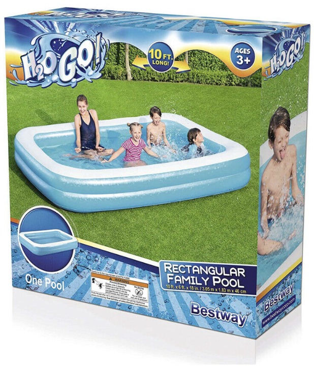 Large 10 ft long Inflatable Family Rectangular Swimming Pool by Bestway H2O GO