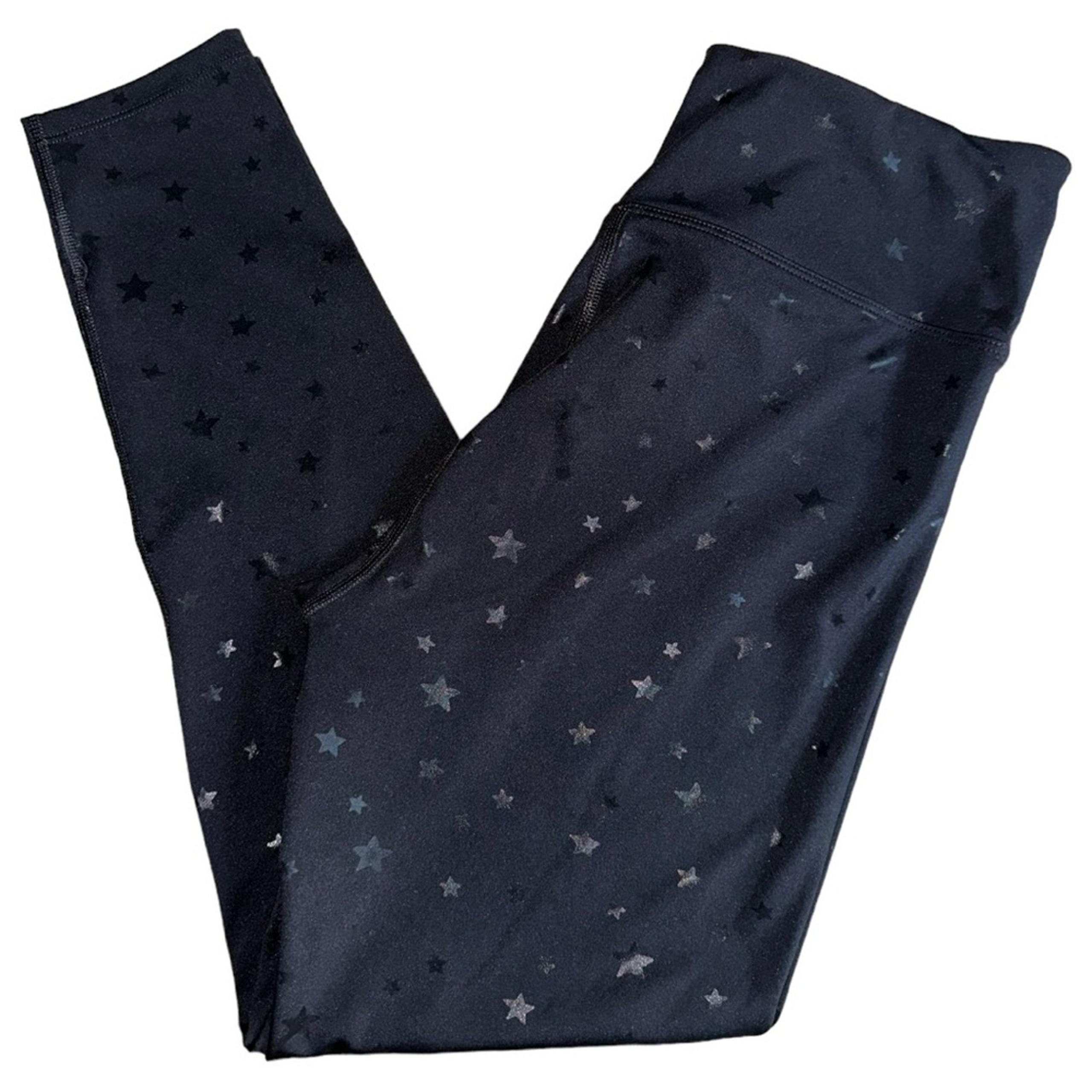 Nanette Lepore Women’s L Black Tonal Play Foil Star Print Activewear Leggings
