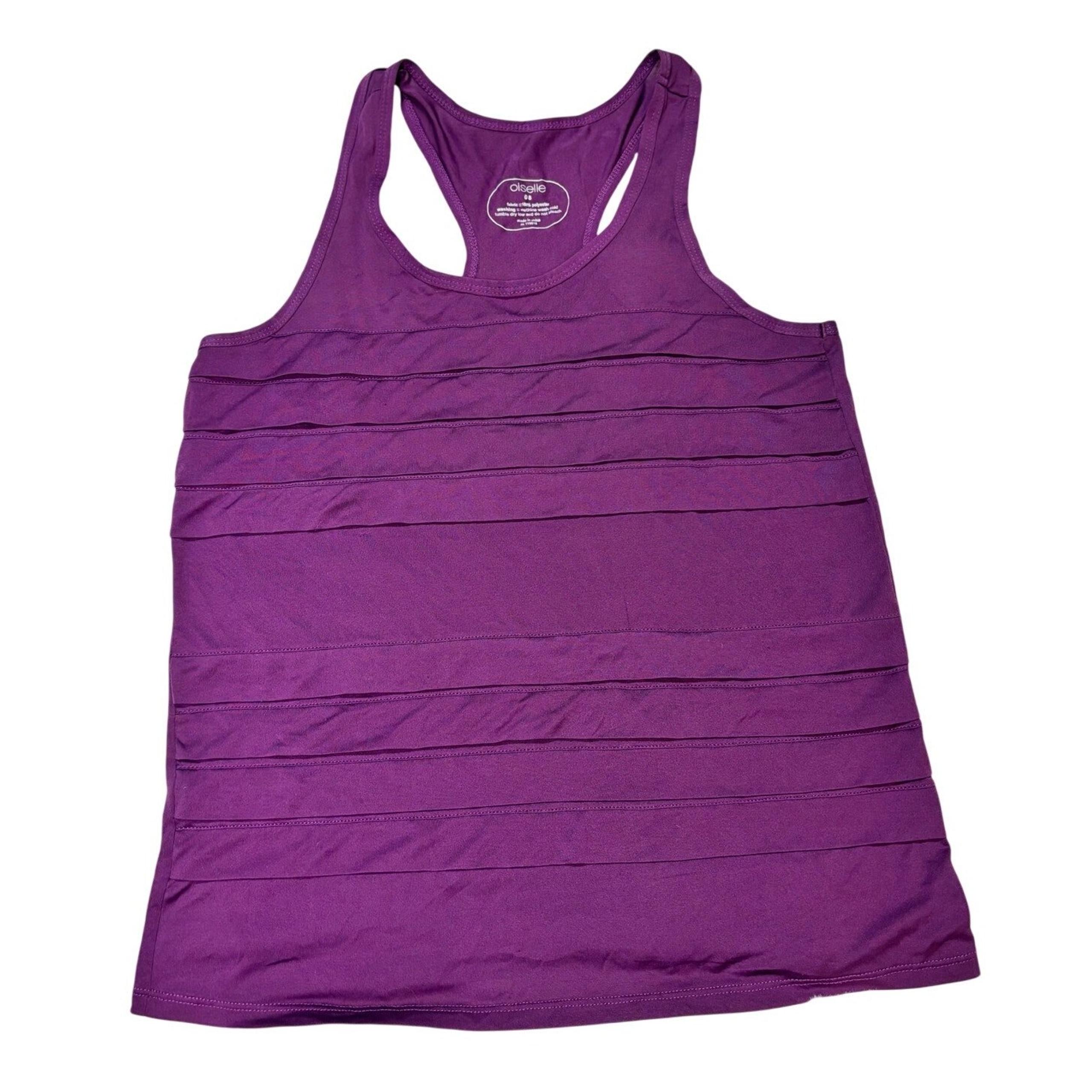 Oiselle Women's Medium Running Tank Top, Purple Pleated, Activewear Tank, Shirt