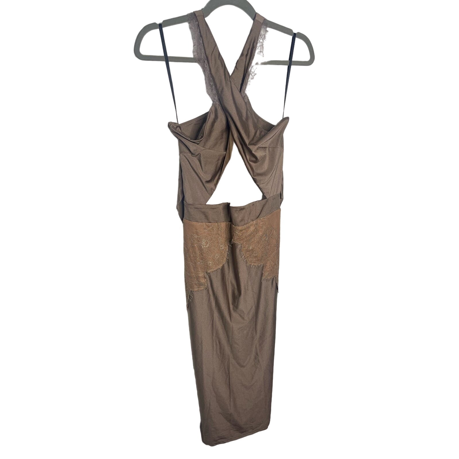 NWT Michael Costello x REVOLVE Philip Cross Front Midi Dress Taupe Size Large