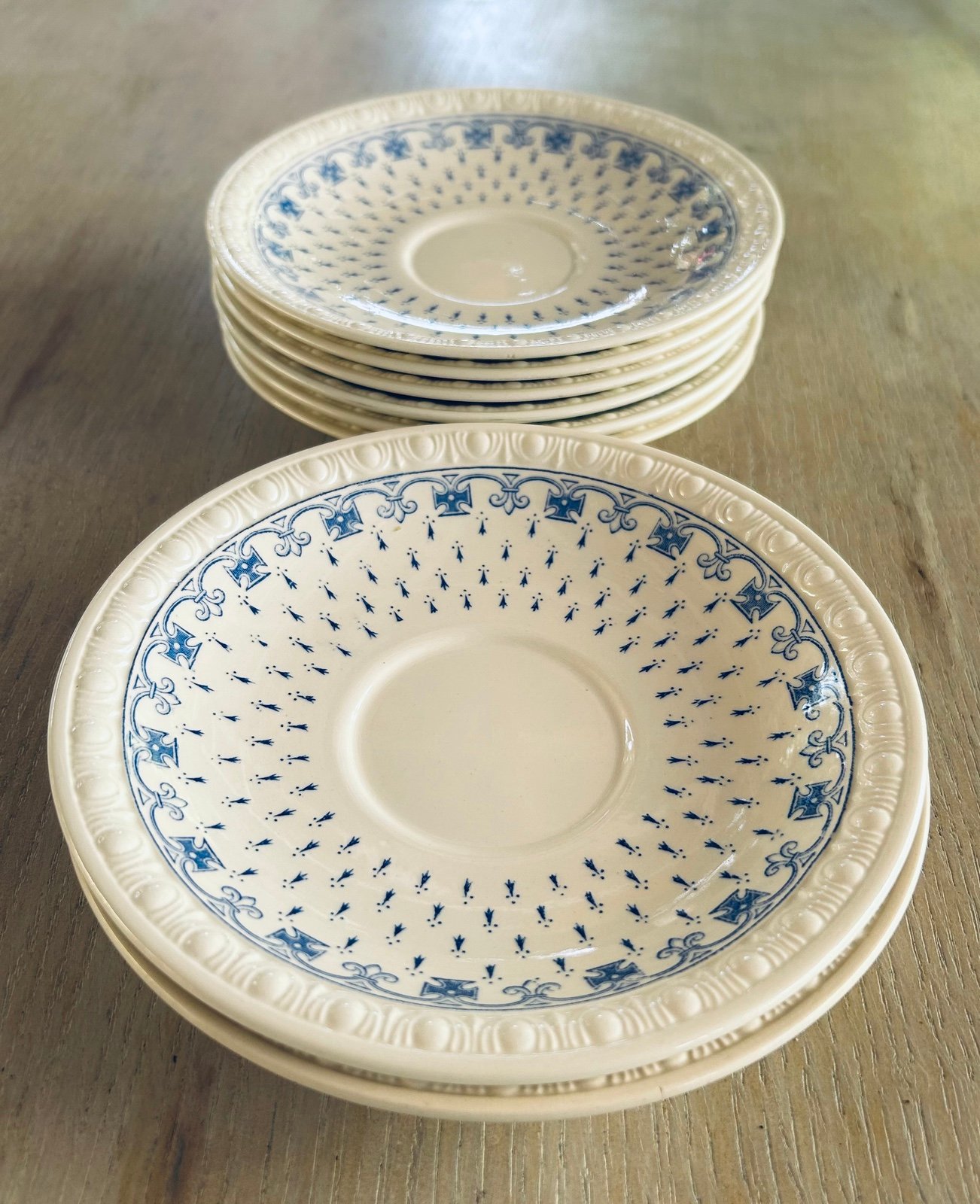 Copeland Spode Ermine Centurion 6 Teacup Saucers & 2 Rimmed Soup Saucers 8Pcs